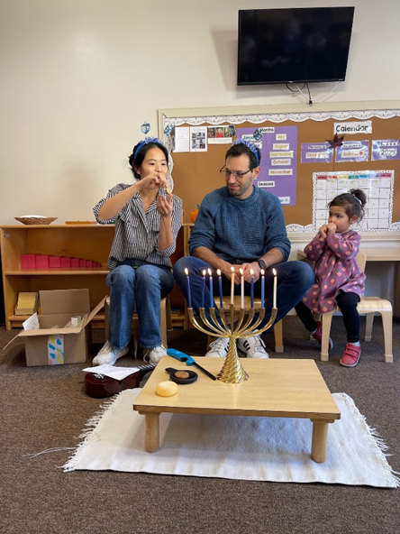 Montessori Preschool sharing culture dreidel